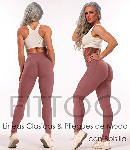 FITTOO Mallas Leggings Mujer Pantalones Deportivos Yoga Alta Cintura Elásticos Transpirables Rosa M