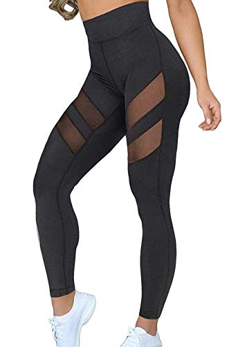 FITTOO Mallas Leggings Mujer Yoga de Alta Cintura Elásticos y Transpirables para Yoga Running FitnessG32K #2 Negro X-Large