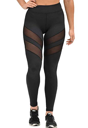 FITTOO Mallas Leggings Mujer Yoga de Alta Cintura Elásticos y Transpirables para Yoga Running FitnessG32K #2 Negro X-Large