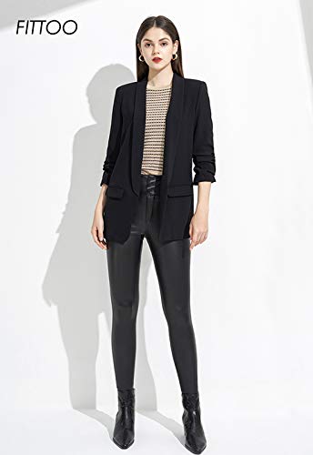FITTOO Mujeres PU Leggins Cuero Brillante Pantalón Elásticos Pantalones para Mujer Negro M