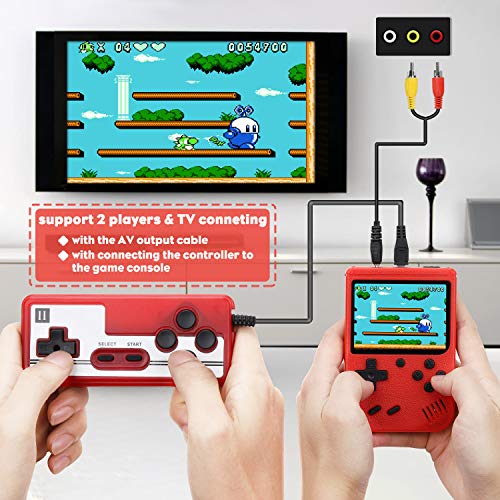Fivejoy Consola de Juegos Portátil, Juegos Electrónicos Portátiles, Consola Retro 400 Juegos Clásicos Soporte TV Juegos Portátiles y Dos Jugadores, Regalo de Cumpleaños para los Niños Padres Rojo