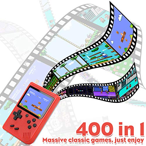 Fivejoy Consola de Juegos Portátil, Juegos Electrónicos Portátiles, Consola Retro 400 Juegos Clásicos Soporte TV Juegos Portátiles y Dos Jugadores, Regalo de Cumpleaños para los Niños Padres Rojo