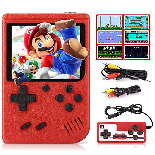 Fivejoy Consola de Juegos Portátil, Juegos Electrónicos Portátiles, Consola Retro 400 Juegos Clásicos Soporte TV Juegos Portátiles y Dos Jugadores, Regalo de Cumpleaños para los Niños Padres Rojo