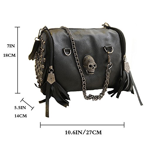 FiveloveTwo Punk Cráneo Mujer Cuero de PU Bolsos de Mano Diario Vida y Vacaciones Bolsos Bandolera Mochila Totes Para Shoppers y Bolsos de Hombro Carteras de mano y Clutches Negro