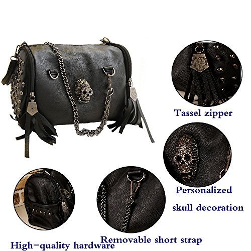 FiveloveTwo Punk Cráneo Mujer Cuero de PU Bolsos de Mano Diario Vida y Vacaciones Bolsos Bandolera Mochila Totes Para Shoppers y Bolsos de Hombro Carteras de mano y Clutches Negro