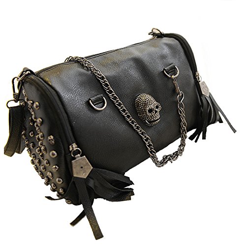 FiveloveTwo Punk Cráneo Mujer Cuero de PU Bolsos de Mano Diario Vida y Vacaciones Bolsos Bandolera Mochila Totes Para Shoppers y Bolsos de Hombro Carteras de mano y Clutches Negro
