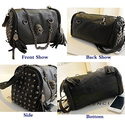FiveloveTwo Punk Cráneo Mujer Cuero de PU Bolsos de Mano Diario Vida y Vacaciones Bolsos Bandolera Mochila Totes Para Shoppers y Bolsos de Hombro Carteras de mano y Clutches Negro