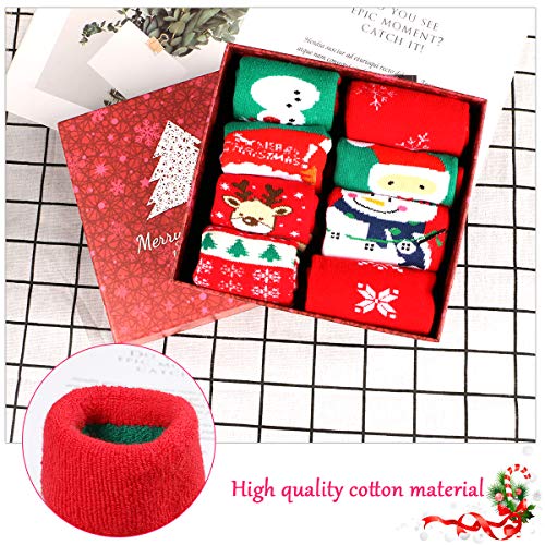 Fixget Calcetines de Navidad, 8 Pares Navidad de invierno Calcetines de Algodón, Calcetines Térmicos de Navidad con Hombre Mujer,el Mejor de Navidad Para la Familia