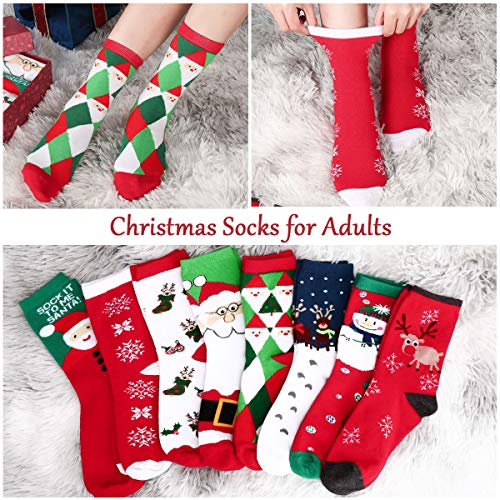 Fixget Calcetines de Navidad, 8 Pares Navidad de invierno Calcetines de Algodón, Calcetines Térmicos de Navidad con Hombre Mujer,el Mejor de Navidad Para la Familia