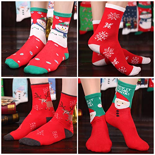 Fixget Calcetines de Navidad, 8 Pares Navidad de invierno Calcetines de Algodón, Calcetines Térmicos de Navidad con Hombre Mujer,el Mejor de Navidad Para la Familia