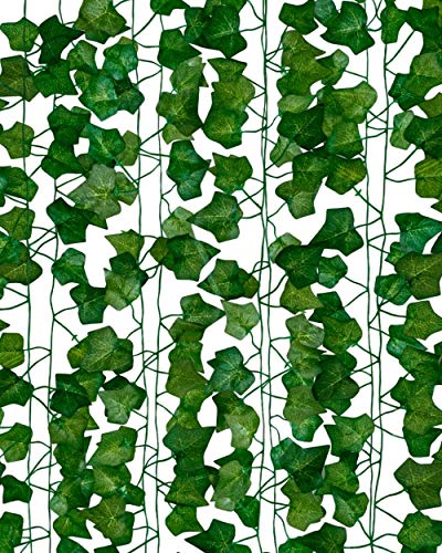 Flamingueo Hiedra Artificial - 12 Piezas x 2M Plantas Artificiales Decorativas, Flores Artificiales Exterior, Enredadera Artificial, Planta Artificial Colgante, Decoracion Habitacion Tumblr