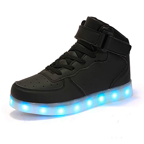 FLARUT Niños Zapatillas Led Luminioso con 7 Colores Unisex Hip Tops Sneakers Zapatos con Luces（Negro,35