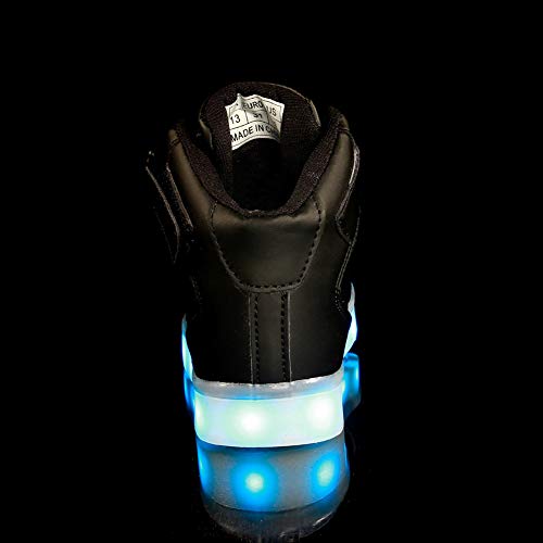 FLARUT Niños Zapatillas Led Luminioso con 7 Colores Unisex Hip Tops Sneakers Zapatos con Luces（Negro,35