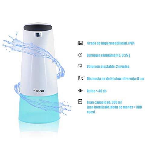 Flauno Dispensador de Jabón Automático en Espuma sin Contacto con Sensor de Movimiento Infrarrojo, Impermeable IPX4, Ideal para Baño y Cocina (300ml)