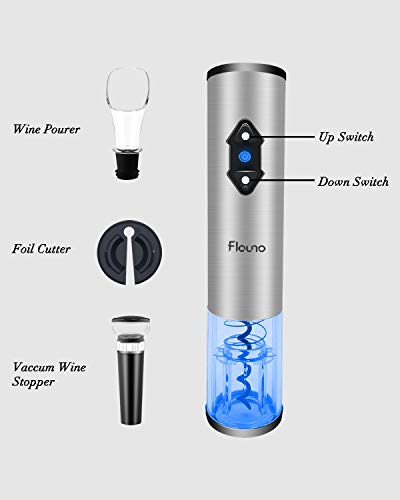 Flauno Sacacorchos Eléctrico, Automatico Abrelatas de Vino, Abridor Botellas de Vino con Corta Cápsulas, Vertedor de Vino, Tapón de Vino Silicona de Vacío, Caja de Regalo