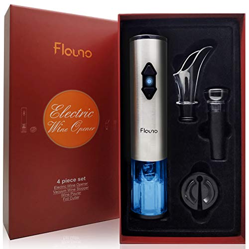 Flauno Sacacorchos Eléctrico, Automatico Abrelatas de Vino, Abridor Botellas de Vino con Corta Cápsulas, Vertedor de Vino, Tapón de Vino Silicona de Vacío, Caja de Regalo