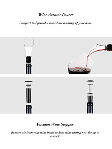 Flauno Sacacorchos Eléctrico, Automatico Abrelatas de Vino, Abridor Botellas de Vino con Corta Cápsulas, Vertedor de Vino, Tapón de Vino Silicona de Vacío, Caja de Regalo
