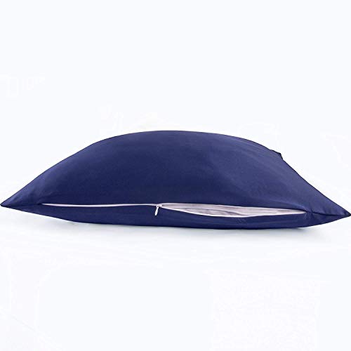 FLCA - Funda de almohada de seda de morera 100 % pura, 19 Momme Charmeuse en ambos lados, hipoalergénica, con cremallera oculta, 1 unidad, 50 x 75 cm, seda sintética, Azul Nave, Standard(50x75cm)