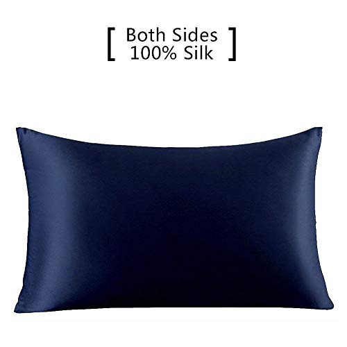 FLCA - Funda de almohada de seda de morera 100 % pura, 19 Momme Charmeuse en ambos lados, hipoalergénica, con cremallera oculta, 1 unidad, 50 x 75 cm, seda sintética, Azul Nave, Standard(50x75cm)