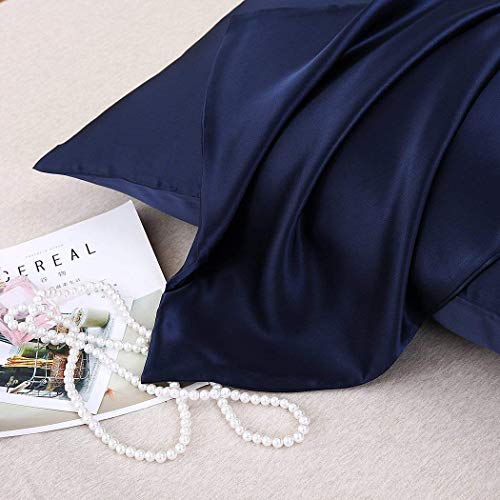 FLCA - Funda de almohada de seda de morera 100 % pura, 19 Momme Charmeuse en ambos lados, hipoalergénica, con cremallera oculta, 1 unidad, 50 x 75 cm, seda sintética, Azul Nave, Standard(50x75cm)