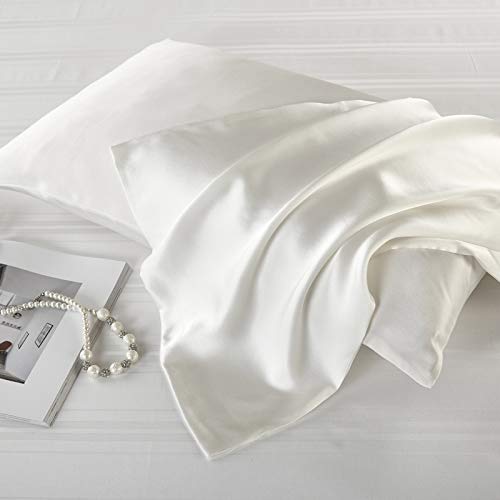 FLCA - Funda de almohada de seda de morera para cabello y piel, ambos lados de seda de morera, 1 unidad, seda sintética, crema, Standard 50x75cm
