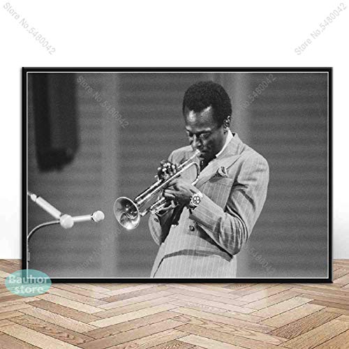 Flduod Miles DaviesJazz Music Star Poster Wall Art Blue Canvas Type Painting Carteles e Impresiones para la decoración del hogar-60x84 CM Sin Marco