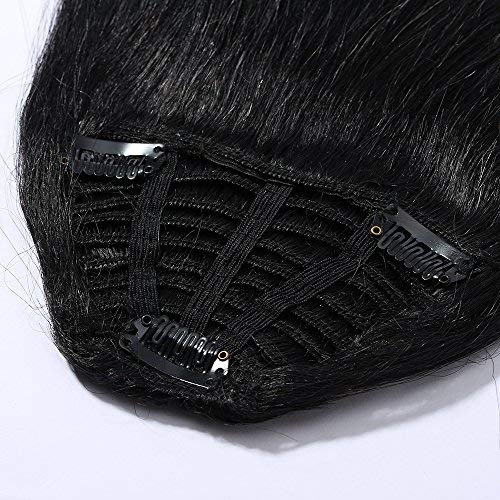 Flequillo Postizo Pelo Natural Clip 100% Remy Extensiones de Cabello Natural Humano Una Pieza 3 Clips Accesorios Postizos (30cm,25g,#1 Negro)