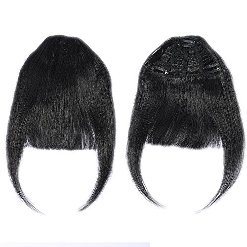 Flequillo Postizo Pelo Natural Clip 100% Remy Extensiones de Cabello Natural Humano Una Pieza 3 Clips Accesorios Postizos (30cm,25g,#1 Negro)