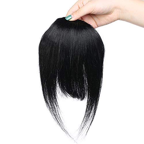 Flequillo Postizo Pelo Natural Clip 100% Remy Extensiones de Cabello Natural Humano Una Pieza 3 Clips Accesorios Postizos (30cm,25g,#1 Negro)