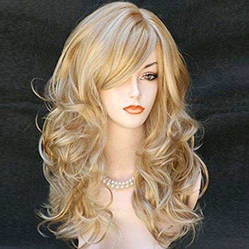 Fleurapance - Peluca para mujer, pelo largo y ondulado, alta calidad, resistente al calor, pelo rubio dorado, sintético, imitación al cabello humano