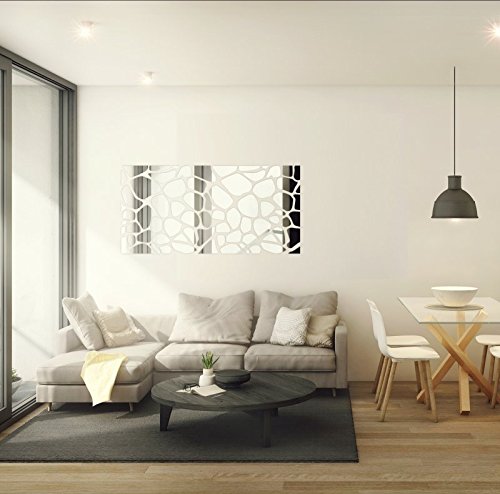 FLEXISTYLE Espejo Decorativo Rocks 140 x 70 cm, Moderno diseño decoración, 3 mm de acrílico de Espejo de la UE, salón, Dormitorio, Pasillo, irrompible, Bricolaje Tejido, Plata