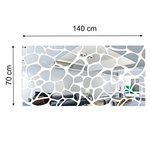 FLEXISTYLE Espejo Decorativo Rocks 140 x 70 cm, Moderno diseño decoración, 3 mm de acrílico de Espejo de la UE, salón, Dormitorio, Pasillo, irrompible, Bricolaje Tejido, Plata