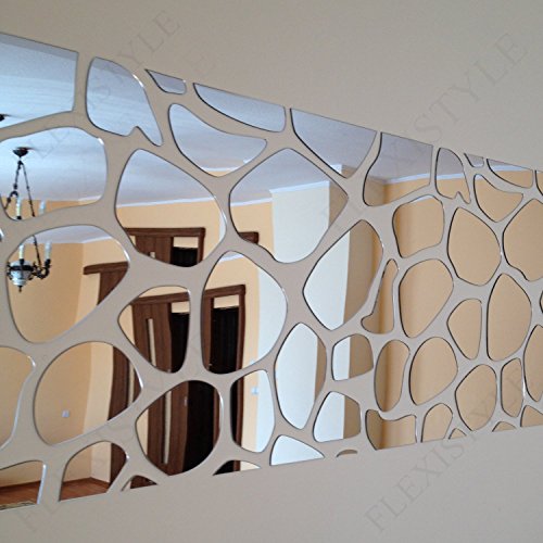 FLEXISTYLE Espejo Decorativo Rocks 140 x 70 cm, Moderno diseño decoración, 3 mm de acrílico de Espejo de la UE, salón, Dormitorio, Pasillo, irrompible, Bricolaje Tejido, Plata