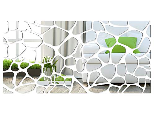 FLEXISTYLE Espejo Decorativo Rocks 140 x 70 cm, Moderno diseño decoración, 3 mm de acrílico de Espejo de la UE, salón, Dormitorio, Pasillo, irrompible, Bricolaje Tejido, Plata