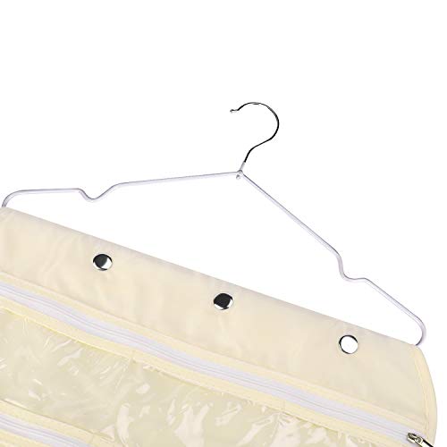 Flexzion Organizador de la joyería Bolso Colgante con Gancho - Plegable para no Tejidos de Almacenamiento Pendiente del Soporte de exhibición con Doble Side Pockets 56 Borrar Cremallera para la Pulse