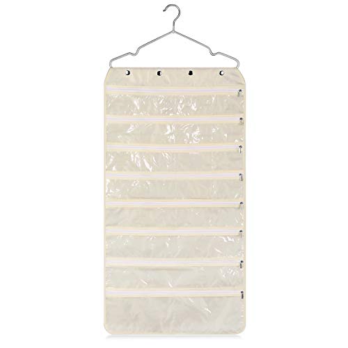 Flexzion Organizador de la joyería Bolso Colgante con Gancho - Plegable para no Tejidos de Almacenamiento Pendiente del Soporte de exhibición con Doble Side Pockets 56 Borrar Cremallera para la Pulse