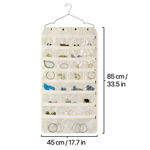 Flexzion Organizador de la joyería Bolso Colgante con Gancho - Plegable para no Tejidos de Almacenamiento Pendiente del Soporte de exhibición con Doble Side Pockets 56 Borrar Cremallera para la Pulse