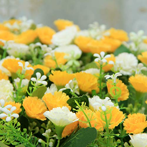 Flikool Claveles Flores Artificiales con Valla Faux Carnations Plantas Artificiales con Cerca Macetas Simulacion Falso Potted Bonsai Flor Artificial 30 * 7.5 * 15 cm - Amarillo