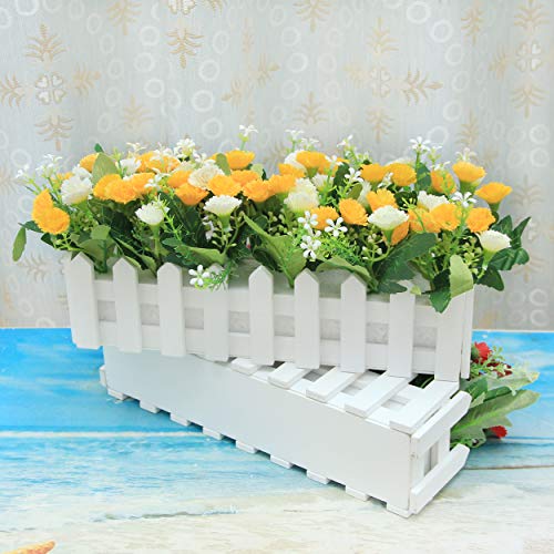 Flikool Claveles Flores Artificiales con Valla Faux Carnations Plantas Artificiales con Cerca Macetas Simulacion Falso Potted Bonsai Flor Artificial 30 * 7.5 * 15 cm - Amarillo