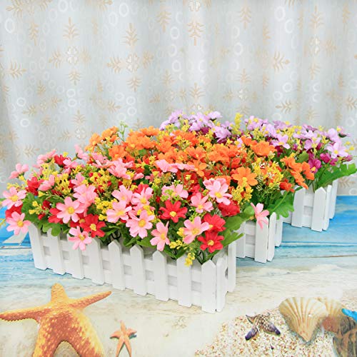 Flikool Margarita Flores Artificiales con Valla Faux Crisantemo Plantas Artificiales con Cerca Macetas Falso Potted Bonsai Flor Artificial Hogar Adornos de Decoración 30 * 7.5 * 17 cm - Mix