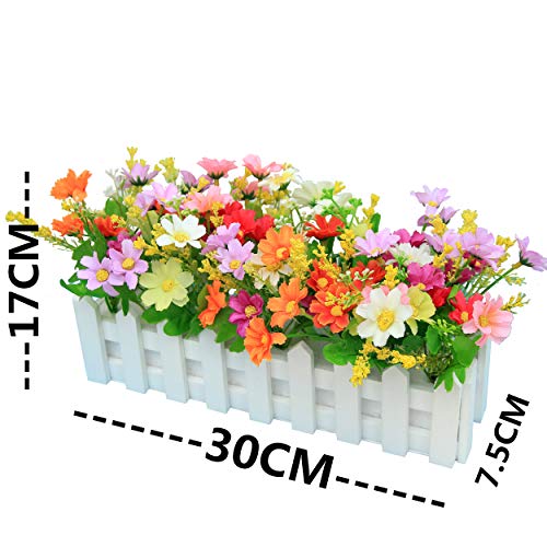 Flikool Margarita Flores Artificiales con Valla Faux Crisantemo Plantas Artificiales con Cerca Macetas Falso Potted Bonsai Flor Artificial Hogar Adornos de Decoración 30 * 7.5 * 17 cm - Mix