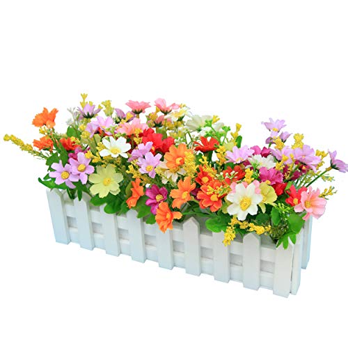 Flikool Margarita Flores Artificiales con Valla Faux Crisantemo Plantas Artificiales con Cerca Macetas Falso Potted Bonsai Flor Artificial Hogar Adornos de Decoración 30 * 7.5 * 17 cm - Mix