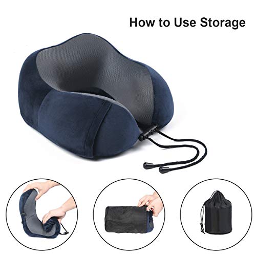 flintronic Almohada de Viaje Viscoelástica de Espuma, Almohada Cervical Cojin Almohada Ortopédica Cervica para Avión Tren Coche Viajando con Máscara y Cordón Tapones para Los Oídos - Azul