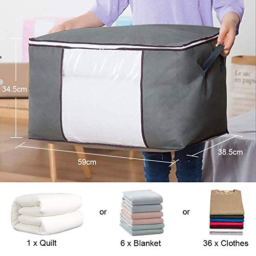 flintronic® Bolsa de Almacenamiento, 4PCS Bolsas Plegables de Ropa, Bolsas 84L con Cremallera a Prueba de Moho y Humedad para Ropa de Cama, Edredones, Mantas etc - Gris