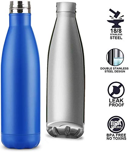 flintronic Botella Termica, 500ML Botella de Agua de Acero Inoxidable, Aislamiento de Vacío de Doble Pared, Botellas de Frío/Caliente Sin BPA & Eco Friendly, con 1 Portavasos y 1 Cepillo