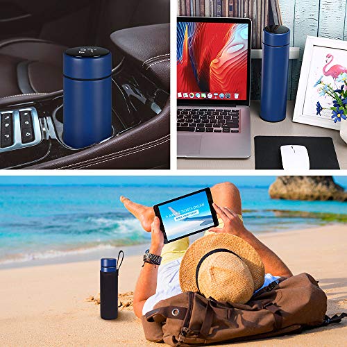 flintronic Taza de Viaje, Termo Taza 500ML Travel Mug, Frasco de Vacío de Acero Inoxidable, Pantalla LED Táctil Inteligente con Temperatura, Térmica de Doble Pared, Aislado al Vacío - Azul