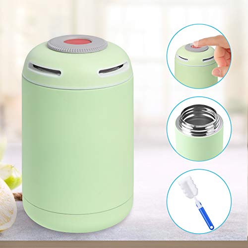 flintronic Termo para Comida, 460 ml Termo para Alimentos, Botella Aislada de Acero Inoxidable, para Adultos Niños y Bebés, con 1 Cepillo 1 Cuchara 1 Taza de Soporte - Verde Claro