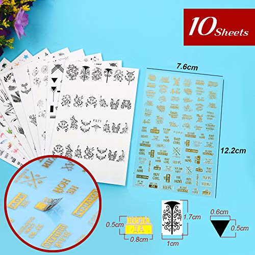 FLOFIA 10 Hojas Pegatinas Uñas Blanco y Negro Multicolor Calcomanía Uñas Flores Verano Flamenco Hoja Planta Pluma Frase Animal Etiqueta Engomada Tatuaje Uñas Nail Stickers para Decoración Manicura