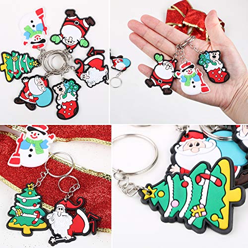 FLOFIA 48pcs Llavero Navidad PVC Santa Claus Llavero Papa Noél Árbol de Navidad Muñeco de Nieve Regalo Creativo Navidad para Niños Cumpleaños Decoración Bolso Monedero (6 Estilos)
