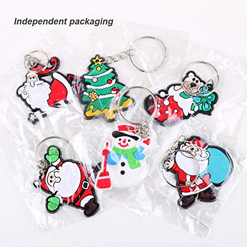 FLOFIA 48pcs Llavero Navidad PVC Santa Claus Llavero Papa Noél Árbol de Navidad Muñeco de Nieve Regalo Creativo Navidad para Niños Cumpleaños Decoración Bolso Monedero (6 Estilos)